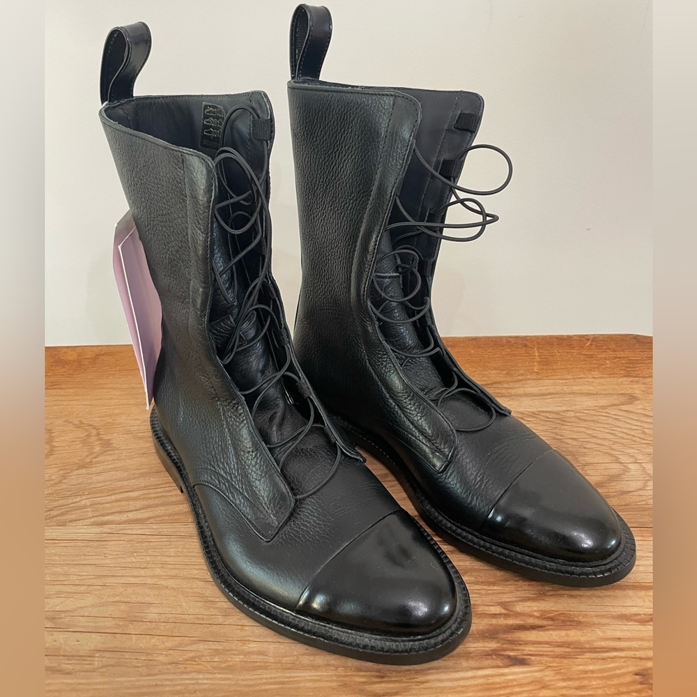 NWOB Inch2 Black Lace Up Leather Brogue Boots Handcrafted Women’s Size 36 NWT